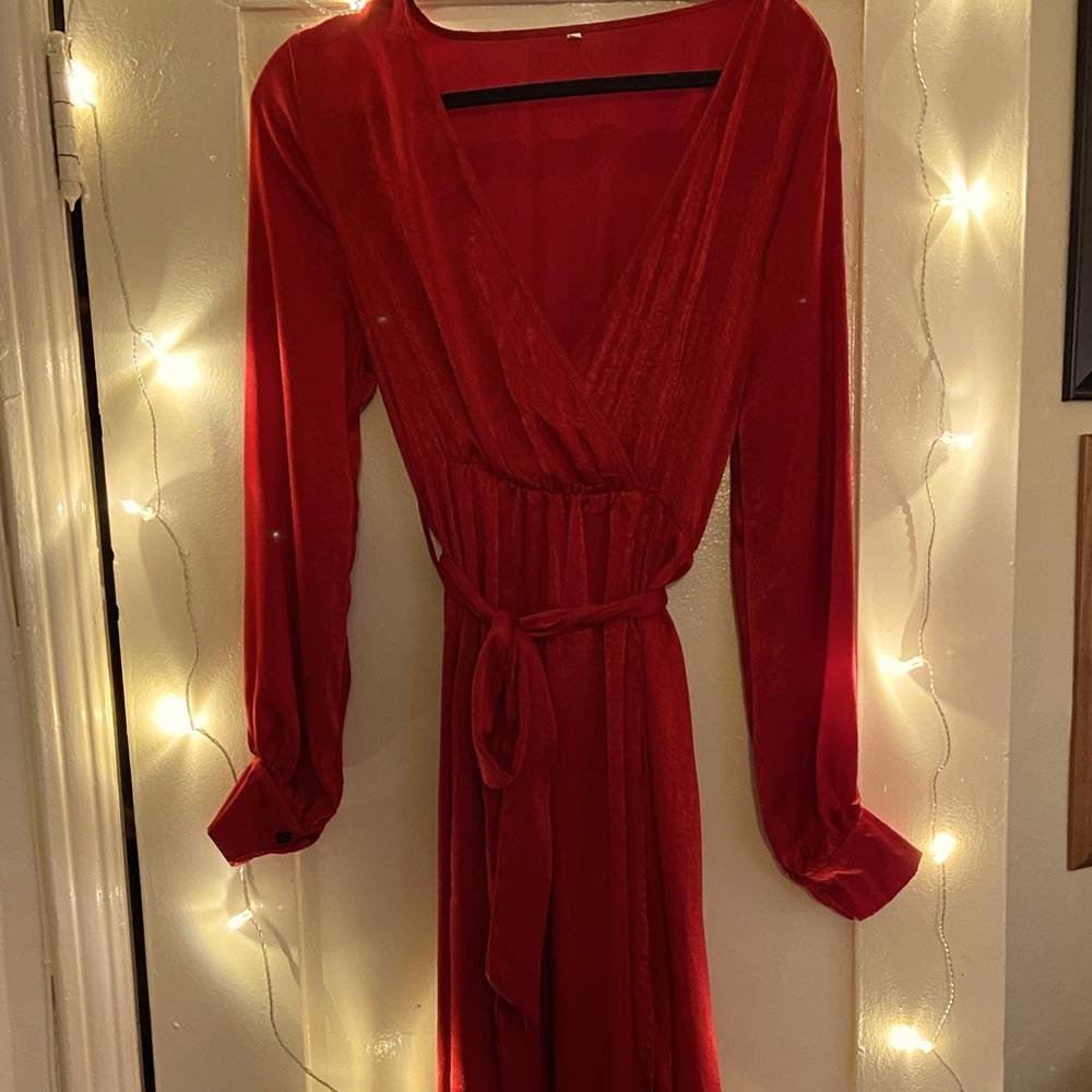 Satin Flowy Long Sleeve Dress